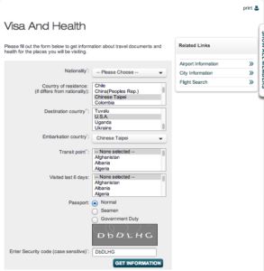 Visa and Health 頁面